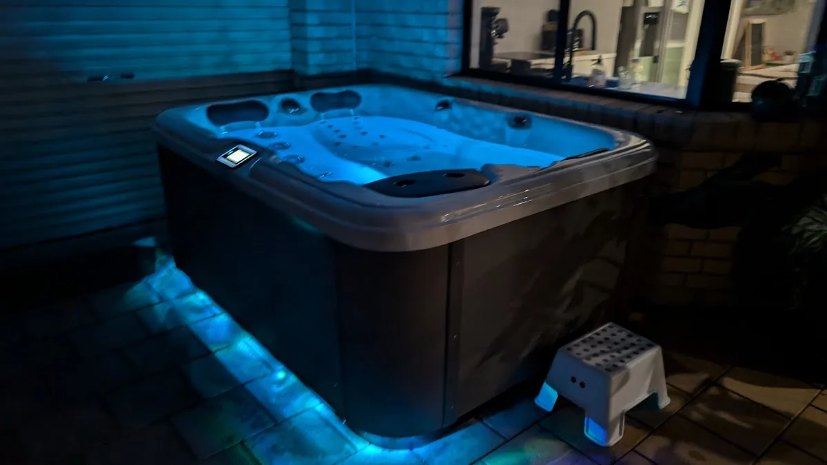 Spa with LED underwater lighting and electrical connection