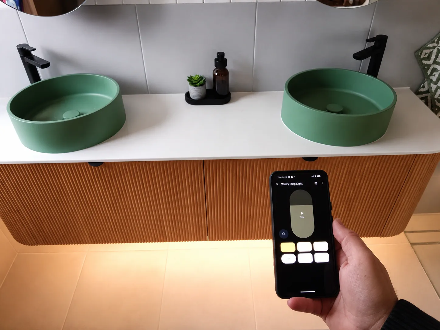 Controlling vanity lighting from a smart phone app